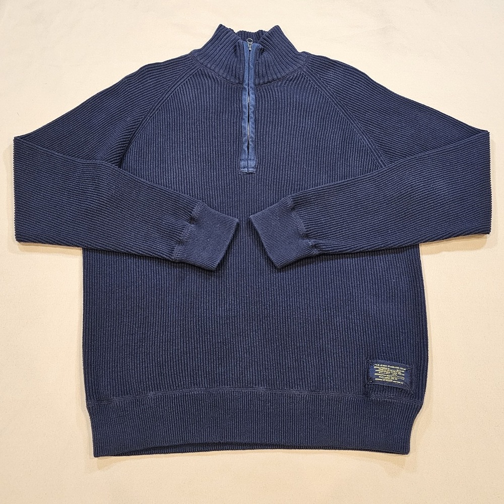 Polo Jeans Co. Ralph Lauren 1/4 Zip Pullover Sweater Mens XL Navy Blue Military